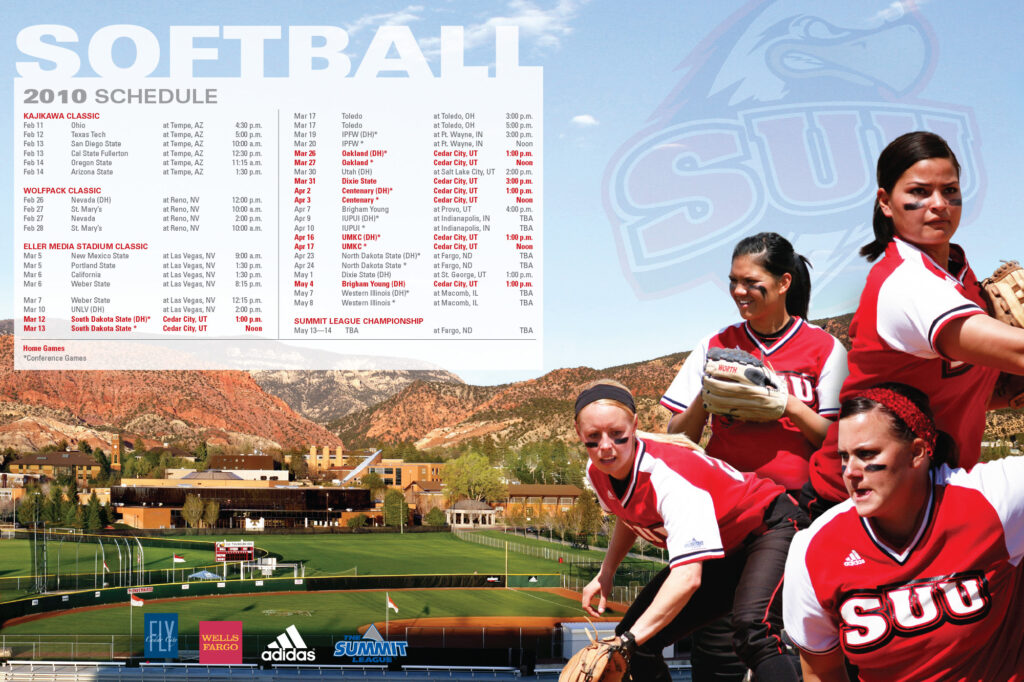2010 SUU Softball schedule poster.