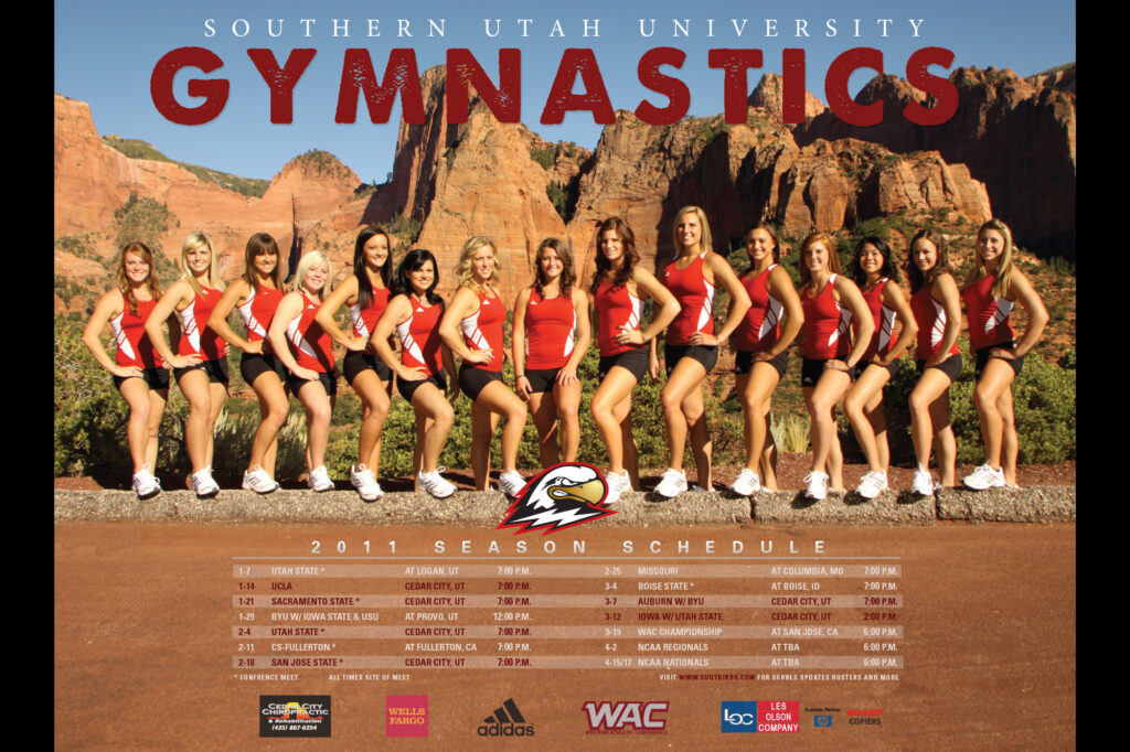 2011 SUU Gymnastics schedule poster.