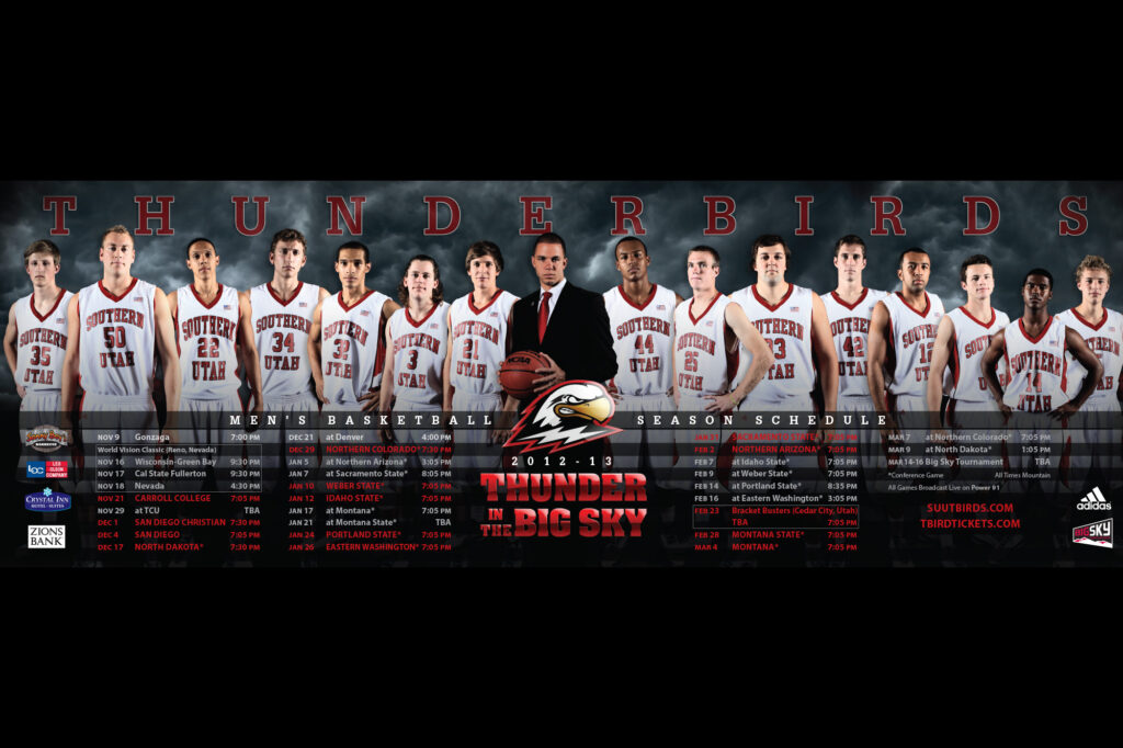 2012 SUU Men's Basketball schedule poster.
