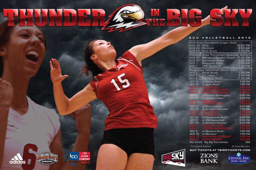 2012 SUU Volleyball schedule poster.