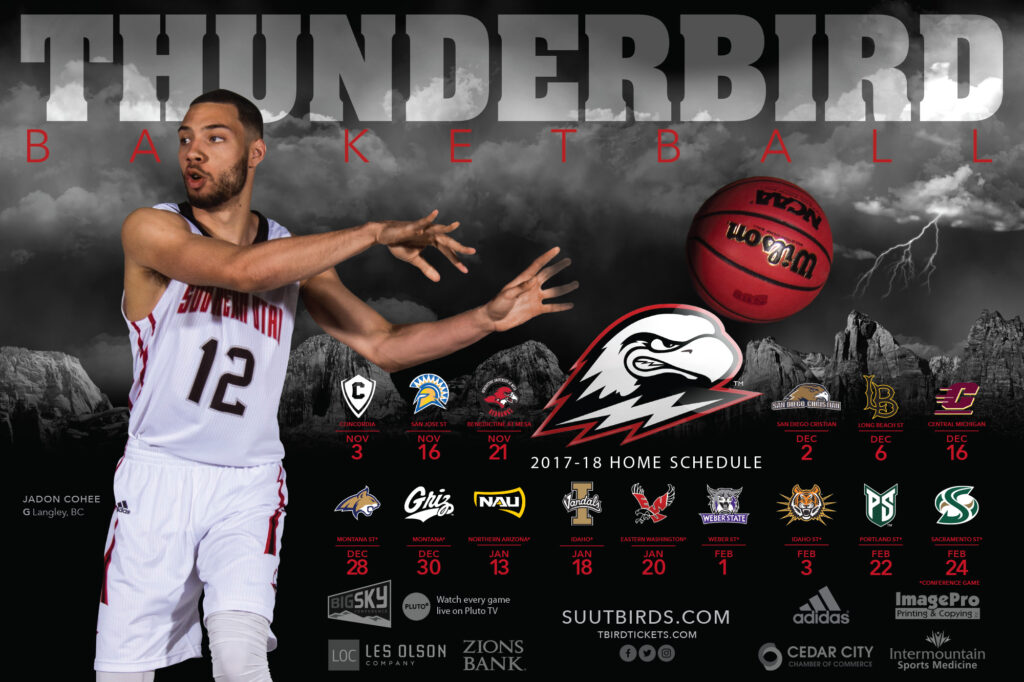 2017 SUU Men's Basketball schedule poster.