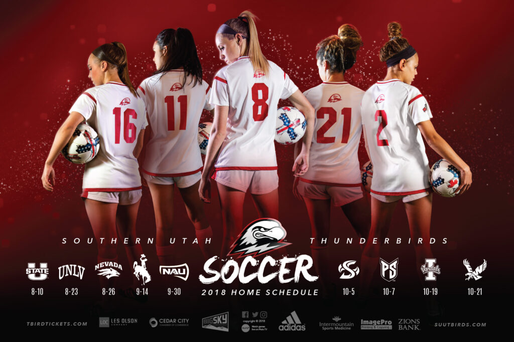 2018 SUU Soccer schedule poster.