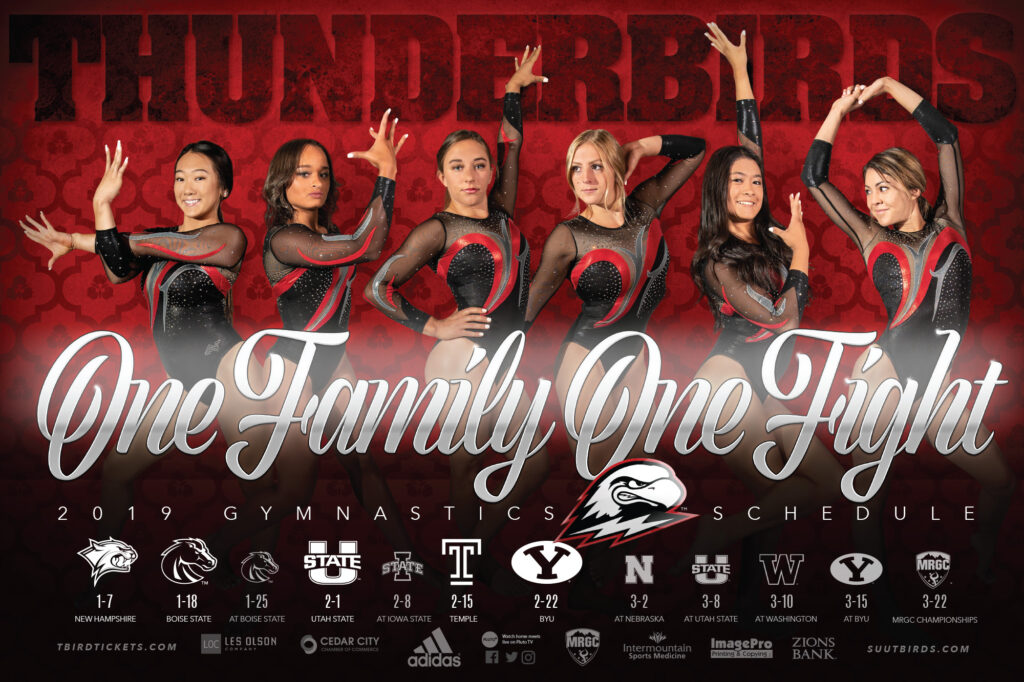 2019 SUU Gymnastics schedule poster.