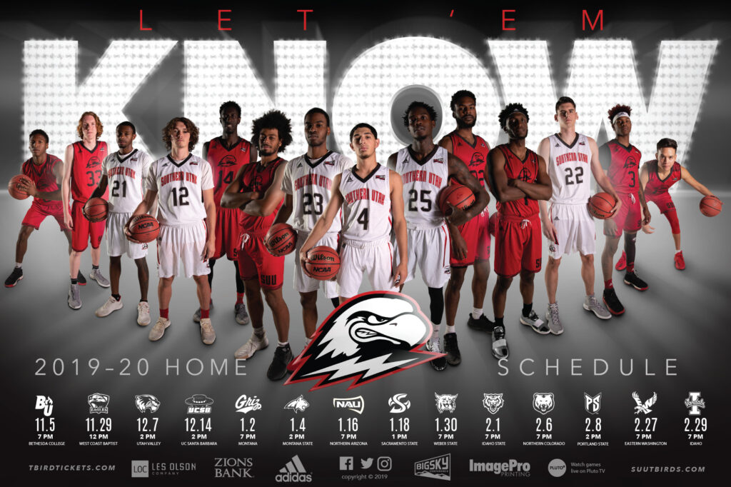 2019 Men's Basketball schedule poster.