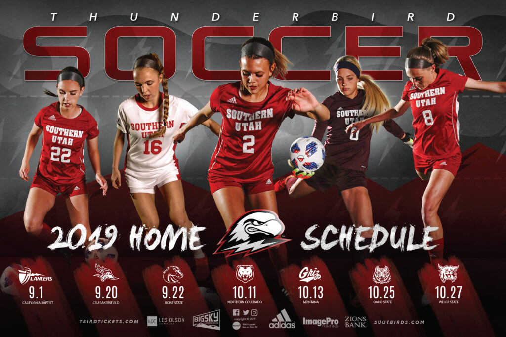 2019 SUU Soccer schedule poster.