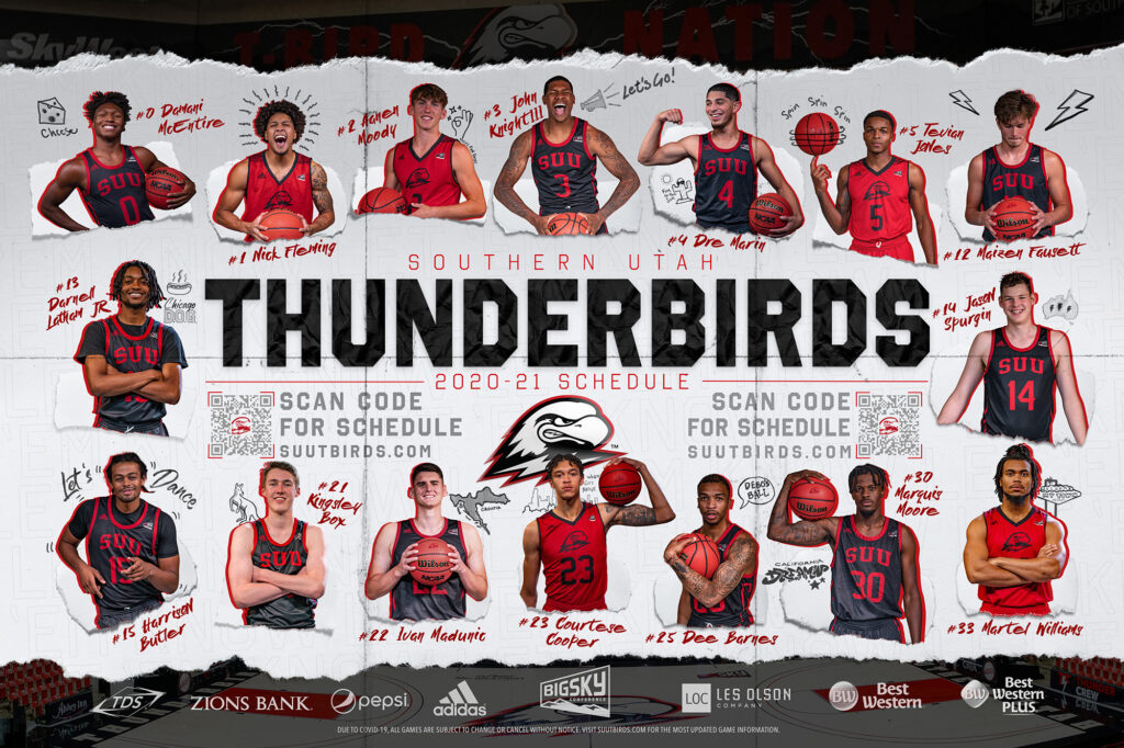 2020 SUU Men's Basketball schedule poster.